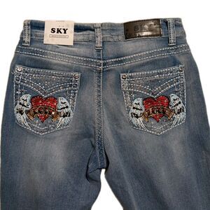 Sky Premium Collection Jeans 10x30 Stone Embellished Bootcut Angel Wings Heart